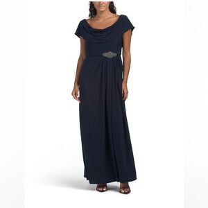 Alex evenings Cowl A Line Embellished Gown Navy Blue Evening Gown Size 16